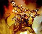 Hércules lutando, com cão Cérbero, guardião das portas do inferno